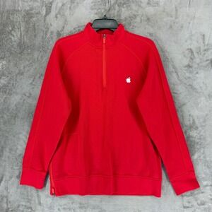 Apple Employee Quarter Zip Sweatshirt Red Medium Embroidered Logo Side Zip Tech